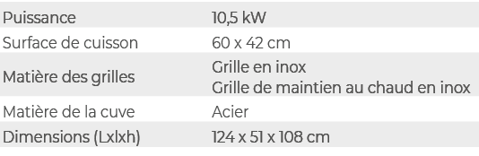 Puissance,10,5 kW,Surface de cuisson,60 x 42 cm,Mati re des grilles,Grille en inox Grille de maintien au chaud en ino...