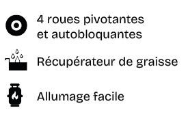 ￼,4 roues pivotantes et autobloquantes,￼,R cup rateur de graisse,￼,Allumage facile