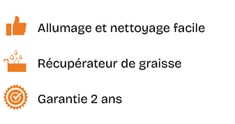 ￼,Allumage et nettoyage facile,￼,R cup rateur de graisse,￼,Garantie 2 ans