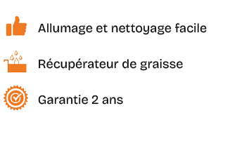 ￼,Allumage et nettoyage facile,￼,R cup rateur de graisse,￼,Garantie 2 ans