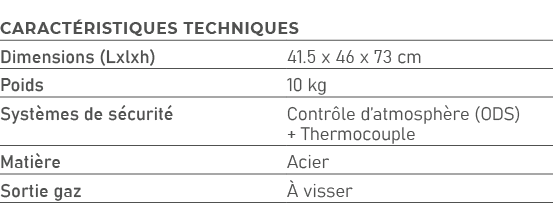 Caract ristiques techniques,Dimensions (Lxlxh),41.5 x 46 x 73 cm,Poids,10 kg,Syst mes de s curit ,Contr le d’atmosph...