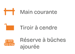 ￼,Main courante,￼,Tiroir  cendre,￼,R serve   b ches ajour e