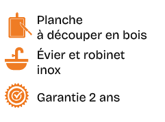 ￼,Planche  d couper en bois,￼, vier et robinet inox,￼,Garantie 2 ans