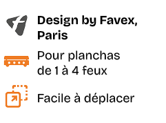 ￼,Design by Favex, Paris,￼,Pour planchas de 1  4 feux,￼,Facile   d placer