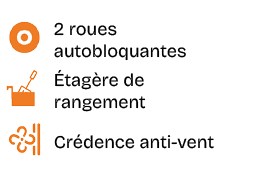 ￼,2 roues autobloquantes,￼, tag re de rangement,￼,Cr dence anti vent