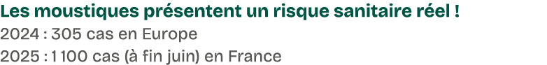 Les moustiques pr sentent un risque sanitaire r el ! 2024 : 305 cas en Europe 2025 : 1 100 cas ( fin juin) en France