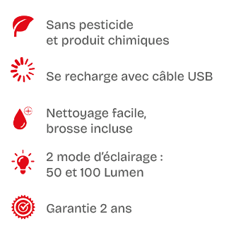 ￼,Sans pesticide et produit chimiques,￼,Se recharge avec c ble USB,￼,Nettoyage facile, brosse incluse,￼,2 mode d’ cla...