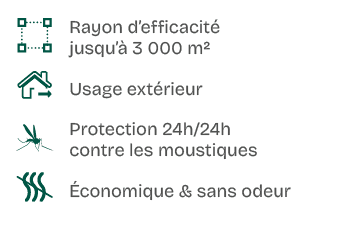 ￼,Rayon d’efficacit jusqu’  3 000 m²,￼,Usage ext rieur,￼,Protection 24h/24h contre les moustiques,￼, conomique & san...