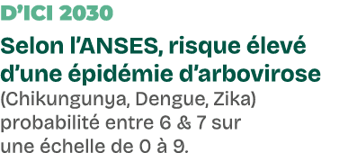 D’ici 2030 Selon l’anses, risque lev  d’une  pid mie d’arbovirose (Chikungunya, Dengue, Zika) probabilit  entre 6 & ...