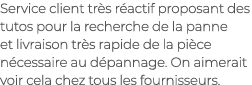 Service client tr s r actif proposant des tutos pour la recherche de la panne et livraison tr s rapide de la pi ce n ...