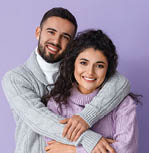 Big collage of hugging people on color background